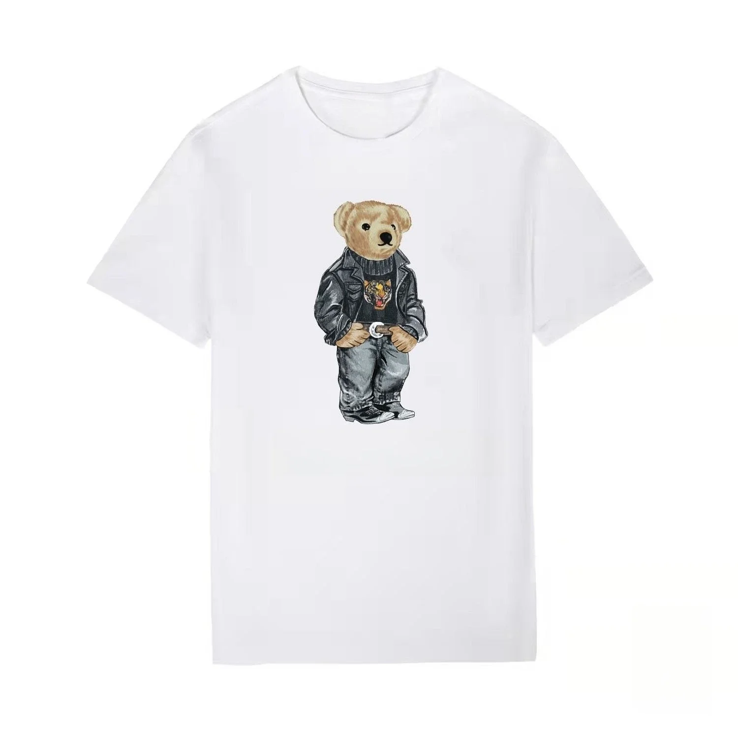 2025 American New Bear Print Men's Pure Cotton Short-sleeved Men's T-shirt Round Neck Couple Parent-child Short-sleeved T-shirt