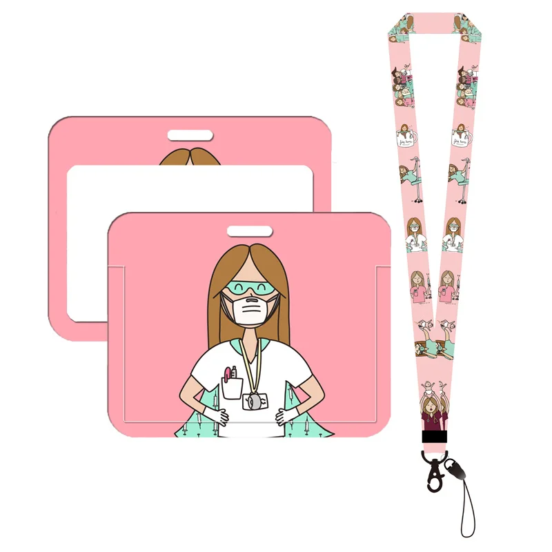 Nurse Creativity Card Holder Lanyards for Keychain Doctor Card Holders Neck Strap Hospital Door Badge Holder Pink