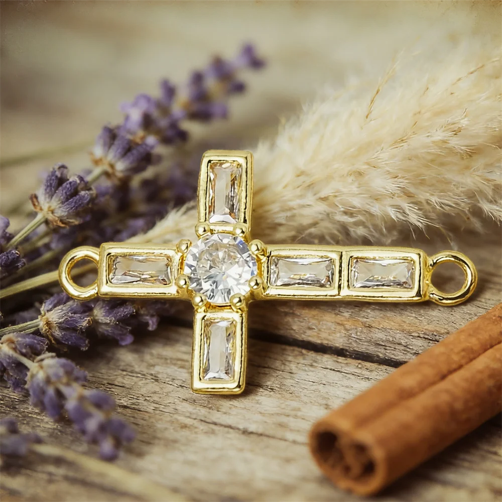 1Pc Link Connectors Brass Cubic Zirconia Cross Charms for Diy Jewelry Necklace Bracelet Making Hollow Accessories for Men Women