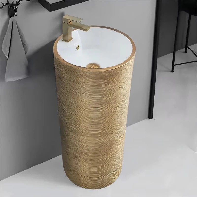 Modern Golden Sink Easy to Clean Independent Ceramic Basin Single Hole Faucet