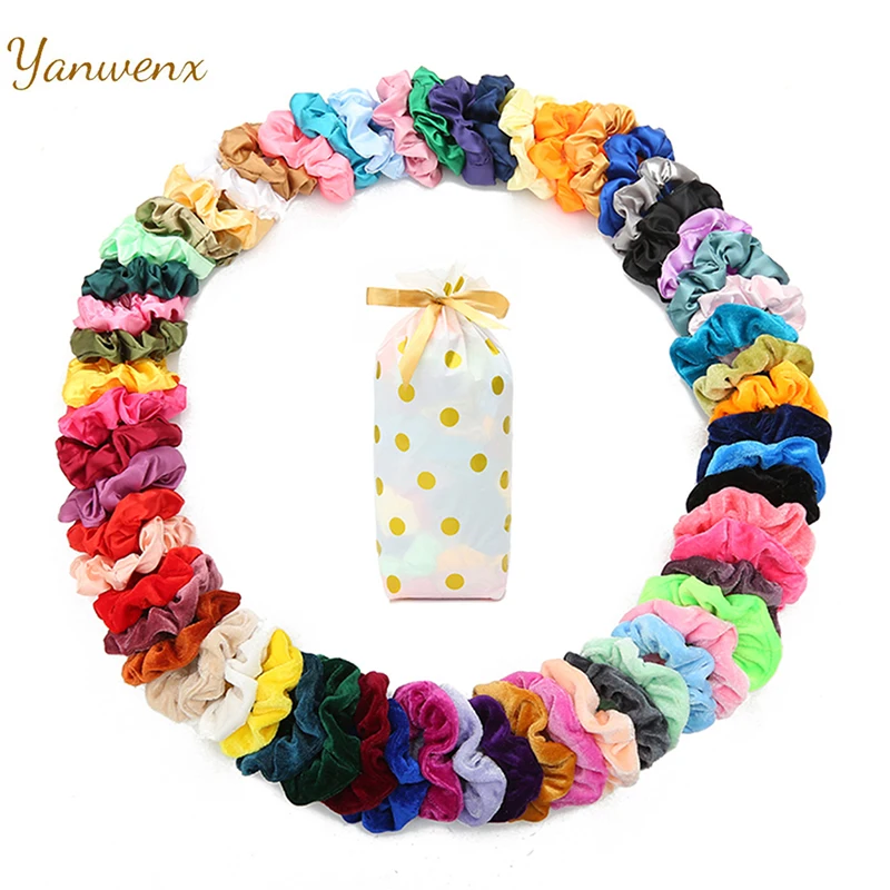 Yanwenx 60pcs Hair Scrunchies Satin and Solft Velvet for Girls and Women Hairband Elastic hair ties