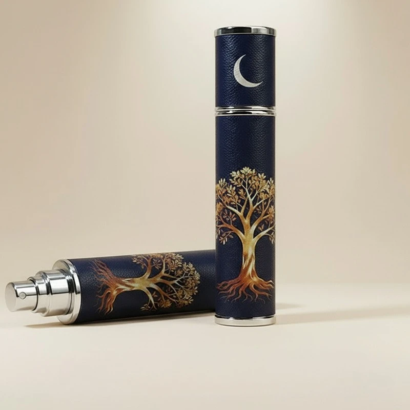 Tree of Life Series Leather Perfume Refillable Bottle, 2025 New 10ML Retro Printing Portable Refillable Bottle