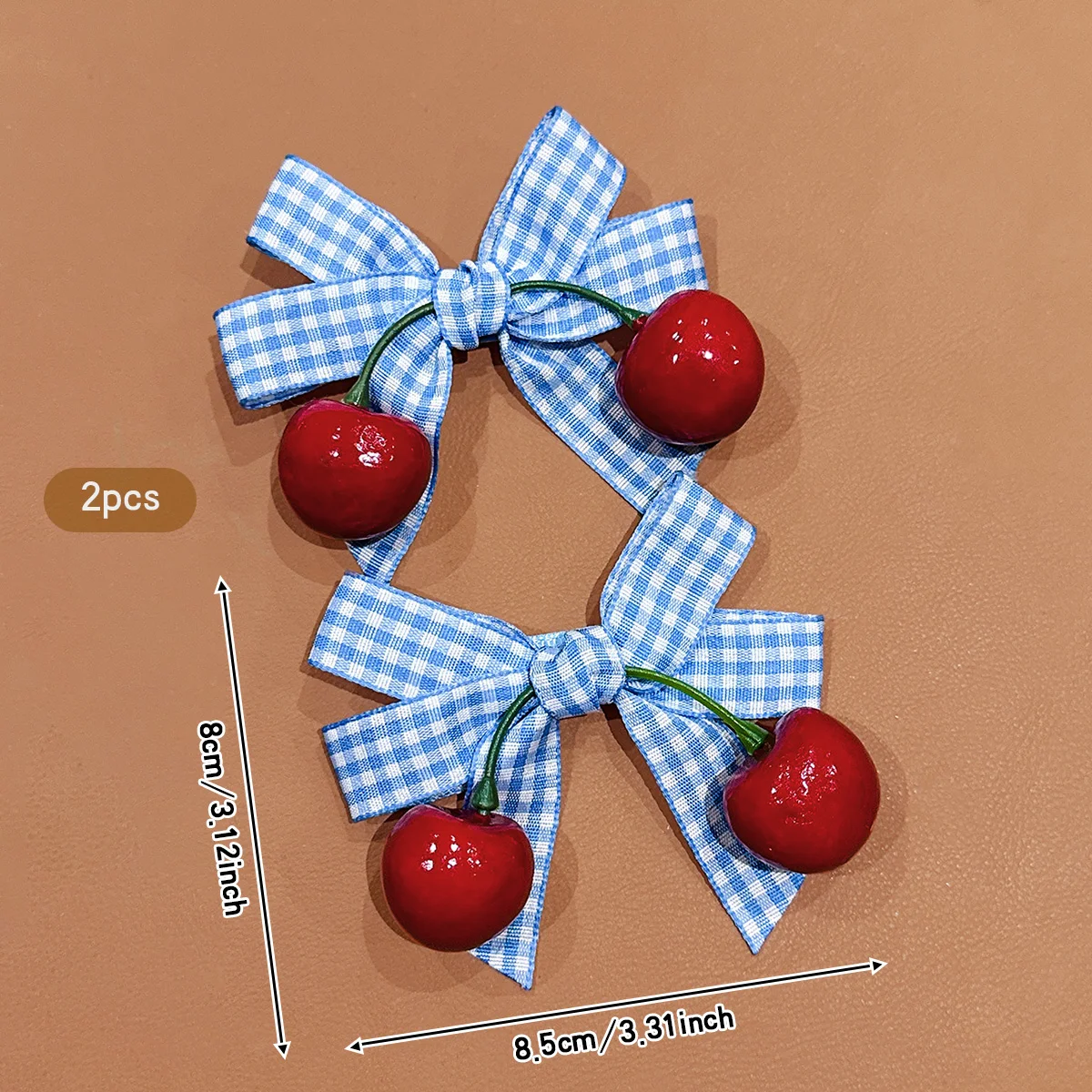 2 Blue Bow Cherry Hair Clips for Daily Use