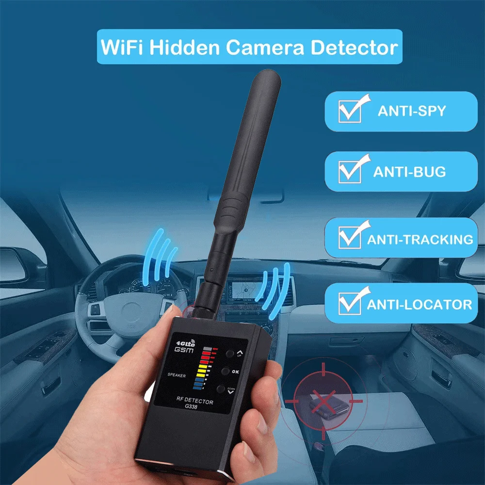 

Professional Anti Spy Detector RF Signal Finder GSM Bug Tracker Wireless Camera Eavesdropping WiFi Signal Detects Devices G338