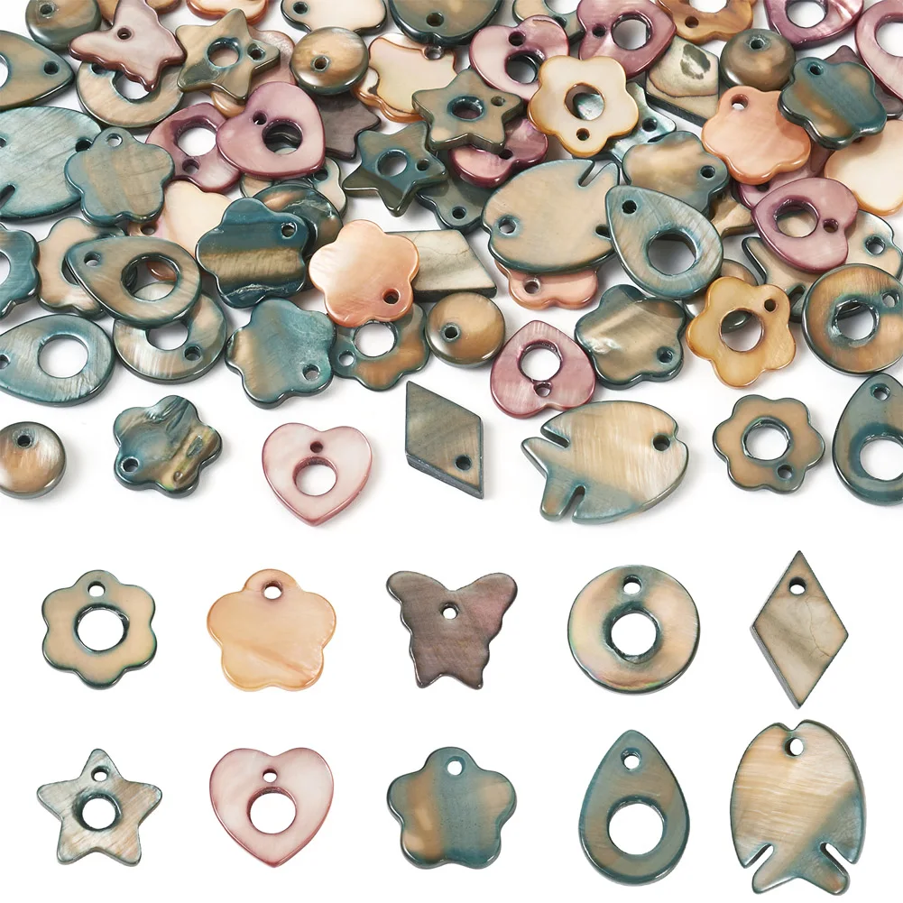 70pcs Shell Pendant Natural Freshwater Dyed Shell Charms Random Mix Shapes Jewelry Findings Beach Necklace DIY Jewellry Making