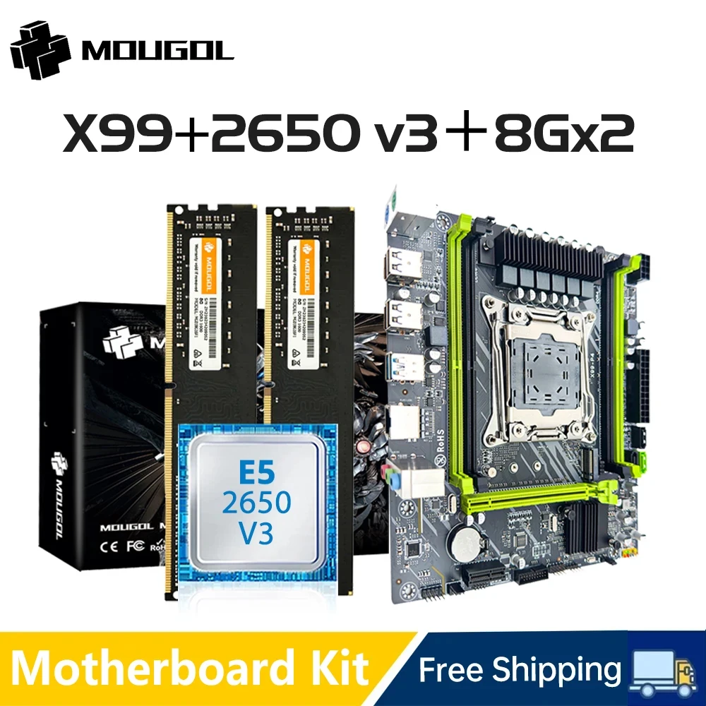 MOUGOL X99 Motherboard Set with Intel E5 2650 V3 CPU & DDR4 8Gx2 2133MHz ECC RAM Gaming Desktop computer components mainboard