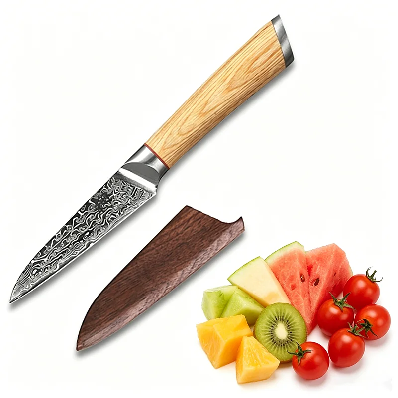 4 Inch Paring Knife With Walnut Sheath 67-layers Damascus Steel VG-10 Blade Wood Handle Utility Slicing Cleaver Kitchen Knife