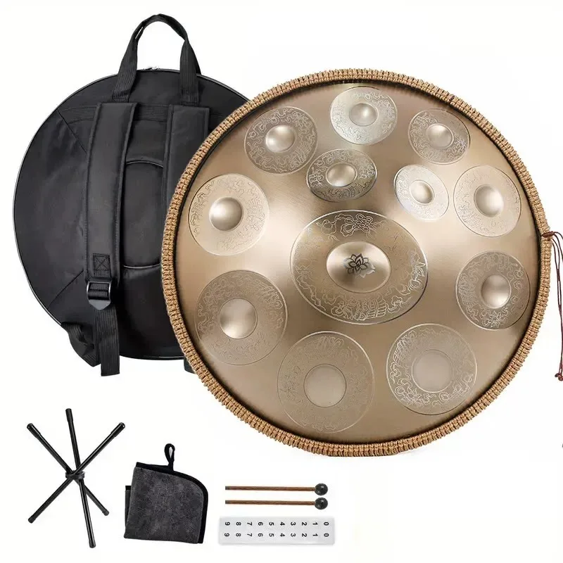 22 Inch Stainless Steel HandPan with Stand Manual Tuning Professional HandPan Yoga Sound Healing Hand Pan Musical Instruments