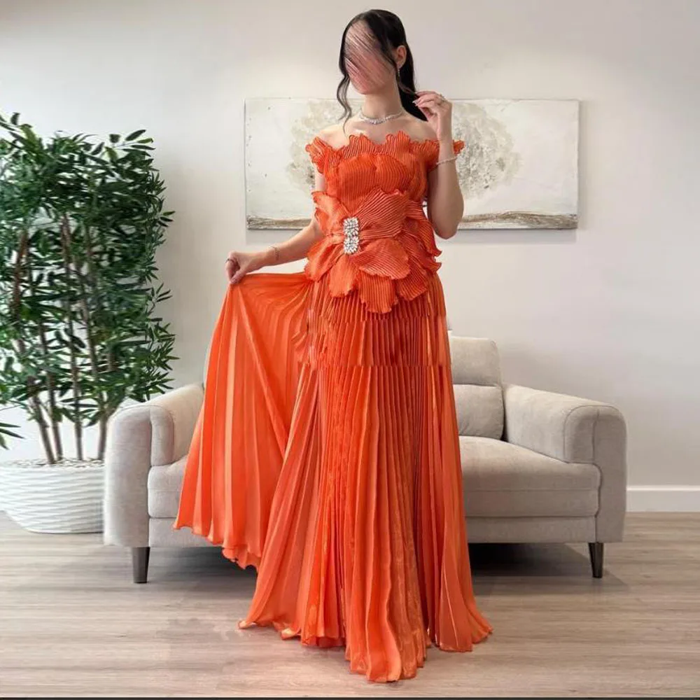 

Customized Petal Prom Dresses 2025 Off the Shoulder Pleat Maxi Dress for Women Crystal A Line Floor Length Wedding Party Gowns