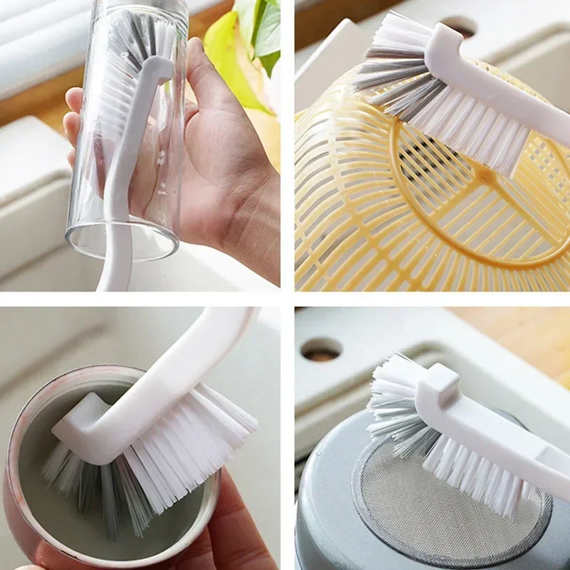 Japanese Style Sink Brush Cleaning Cup Brush with Long Handle Elbow Design Tail Hole Wall Hanging Crevice Cleaning Accessories