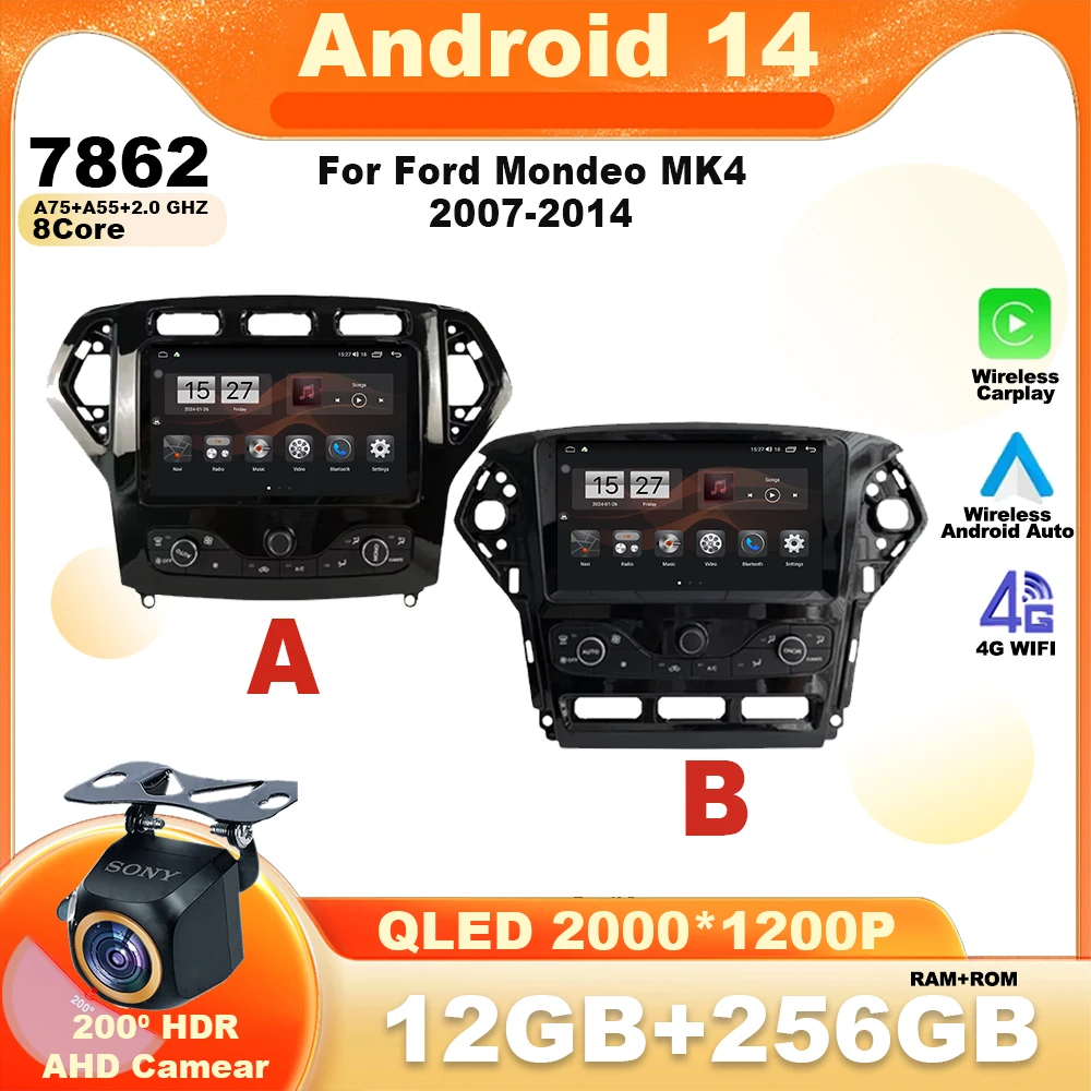 

9" Android 14 For Ford Mondeo MK4 2007 - 2013 Car Radio Navigation GPS Multimedia AHD DSP 4G WIFI QLED Stereo Carplay Head Unit