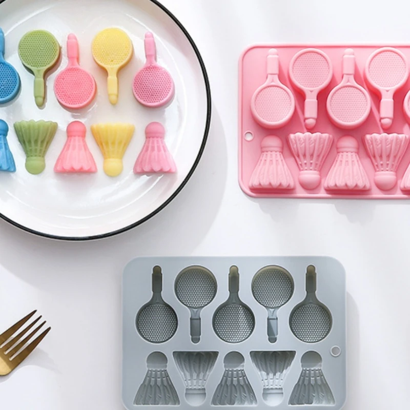 Food Grade 10 Badminton Racket Silicone Ice Lattice Ice Cube Chocolate Candy Baking Cake Mold Epoxy