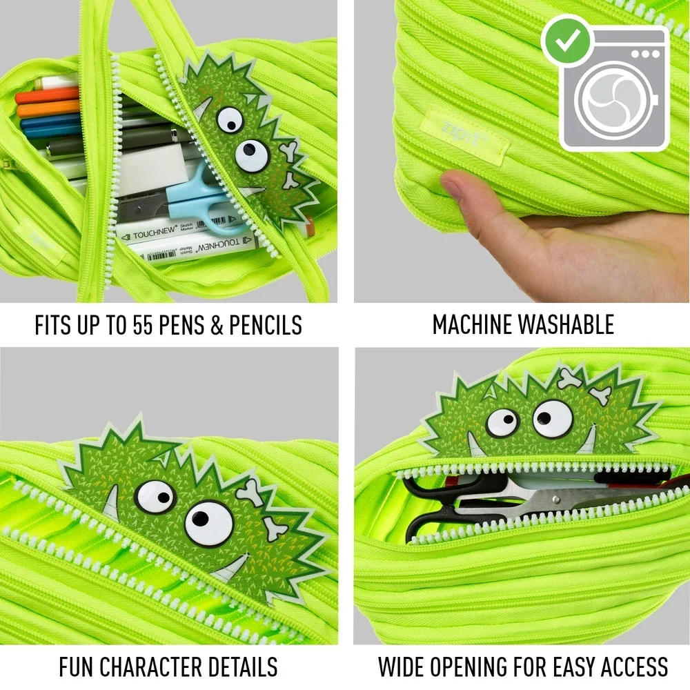 مقلمة مونستر جامبو ذات سعة كبيرة تحمل 60 قلمًا وسحاب طويلًا وحقيبة مكياج من البوليستر المتين ومنظم اللوازم المدرسية