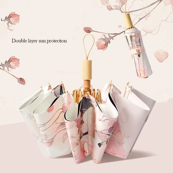 여성용 자외선 차단 접이식 햇빛가리개 우산, 레트로 더블 레이어 방풍 우산, 맑은 날 비 오는 대형 우산, UV 3 