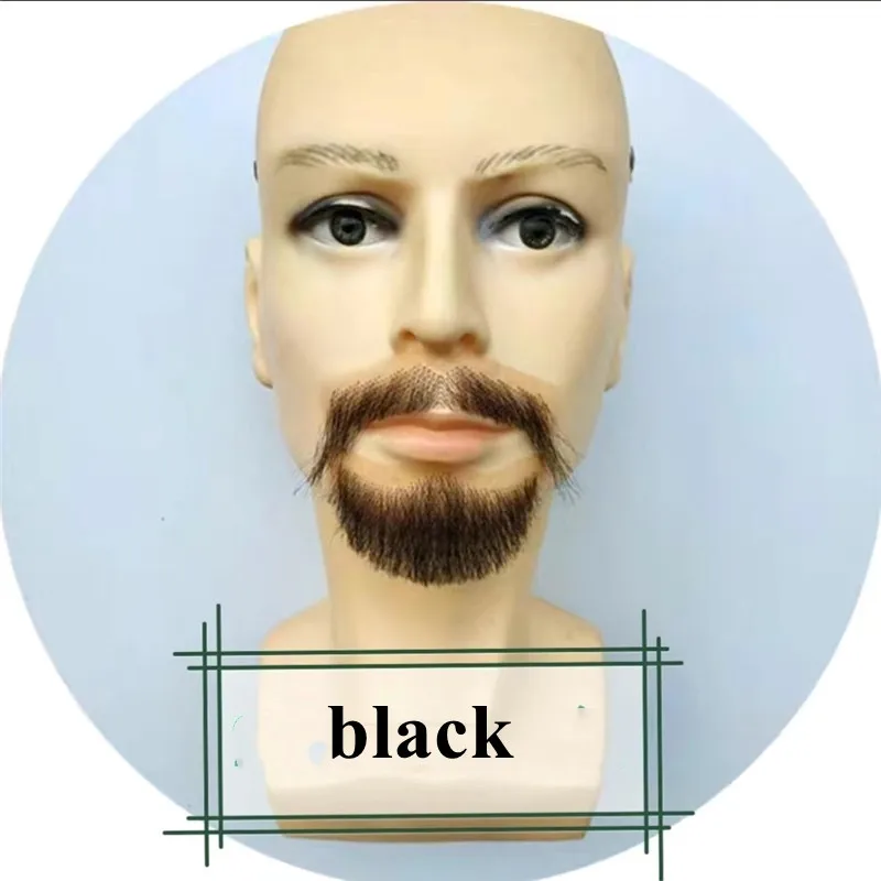 Czarno-szary sztuczny wąsy dla mężczyzn naturalne włosy jaka niewidoczna szwajcarska koronka czarna prosta gruba sztuczna broda do makijażu