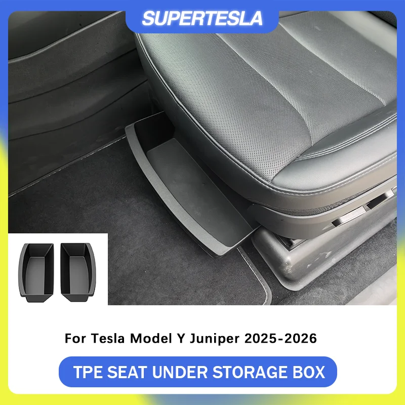 

2Pcs TPE under Seat Hidden Drawer Storage Box for Tesla Model Y Juniper 2025-2026 Interior Organizer Tray Car Accessories