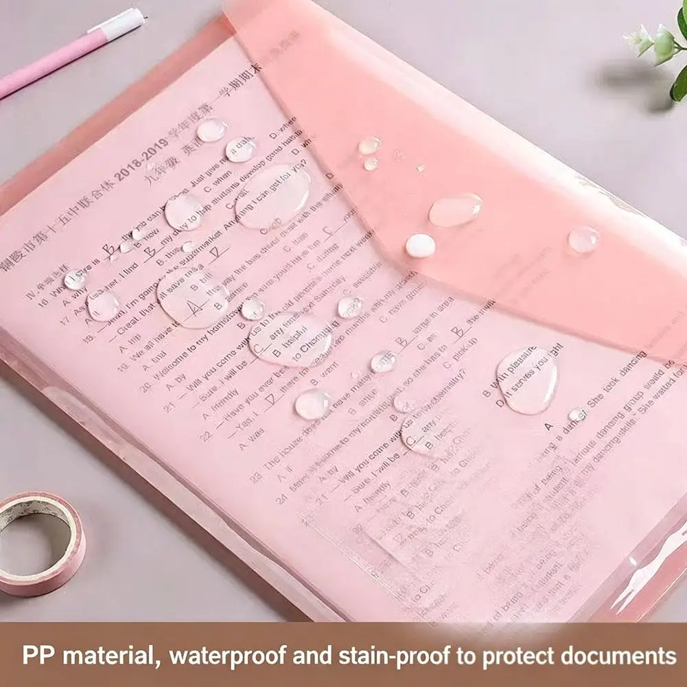 5PCS Random Colors A4 Size Document Storage Bag PP Transparent Portfolio Policy Briefcase Waterproof Snap Buckles Portable Bag - view 6