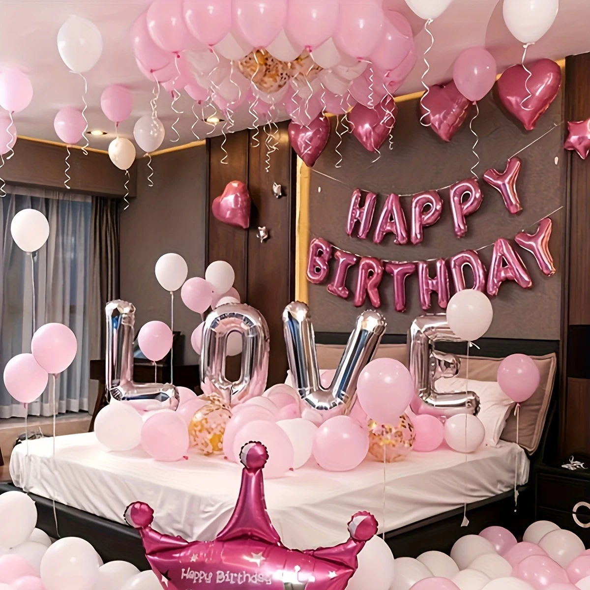 Rosa Ballon-Set LIEBE Geburtstagsbrief Aluminiumfolienballon bunter Konfetti-Ballon für Prinzessin Teeparty Geburtstagsvorschlag