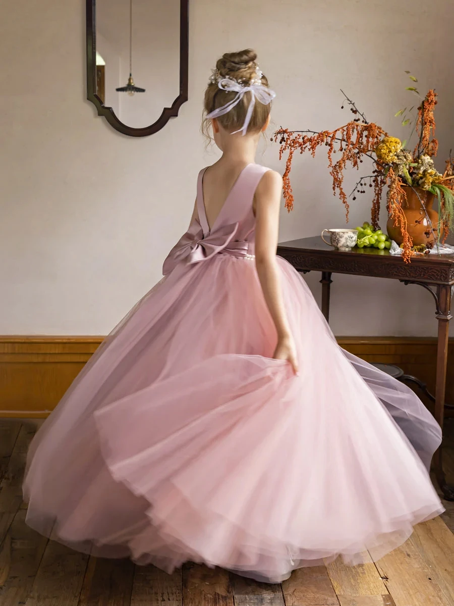 Tulle Ball Gown/Princess Flower Girl Dresses With Pearls & Satin Bowknot vestidos de 15 quinceañera 2024 vestido niña