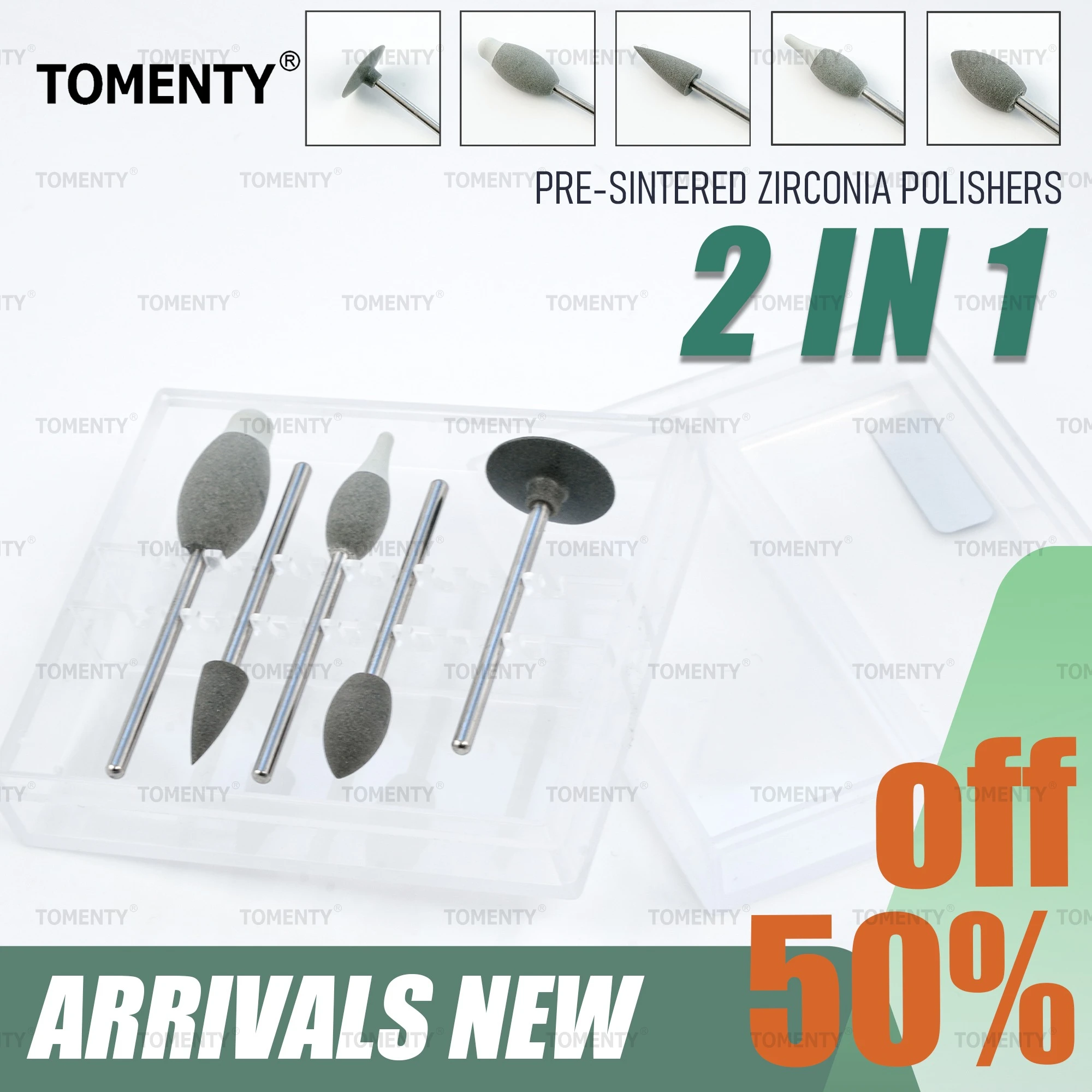 TOMENTY 5Pcs Dental Lab Polisher Diamond Grinding Head For Quick Polishing And Grinding Before Zirconia Crystallization Tool