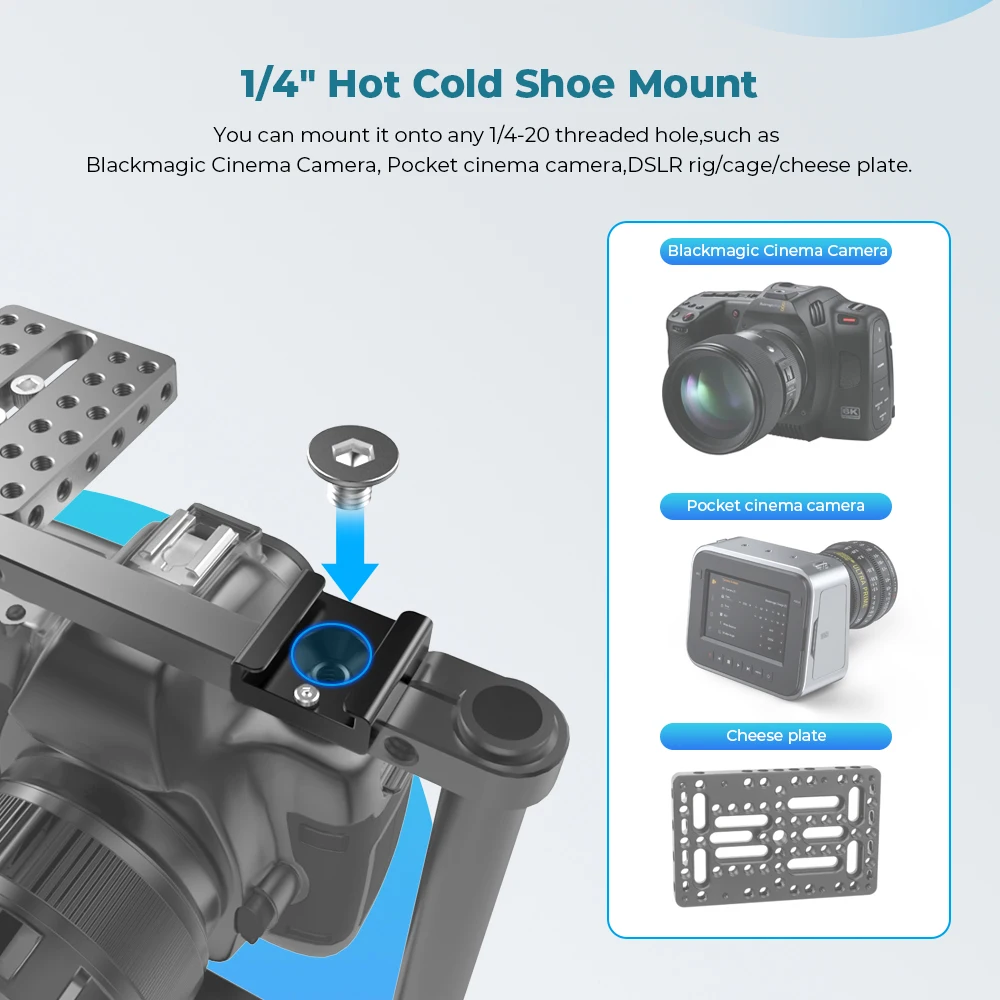 CAMVATE  2pcs 1/4" Cold Shoe Mount Adapter For  for Blackmagic DSLR Rig Pocket Cinema Camera Cage Video Light Microphone Handle