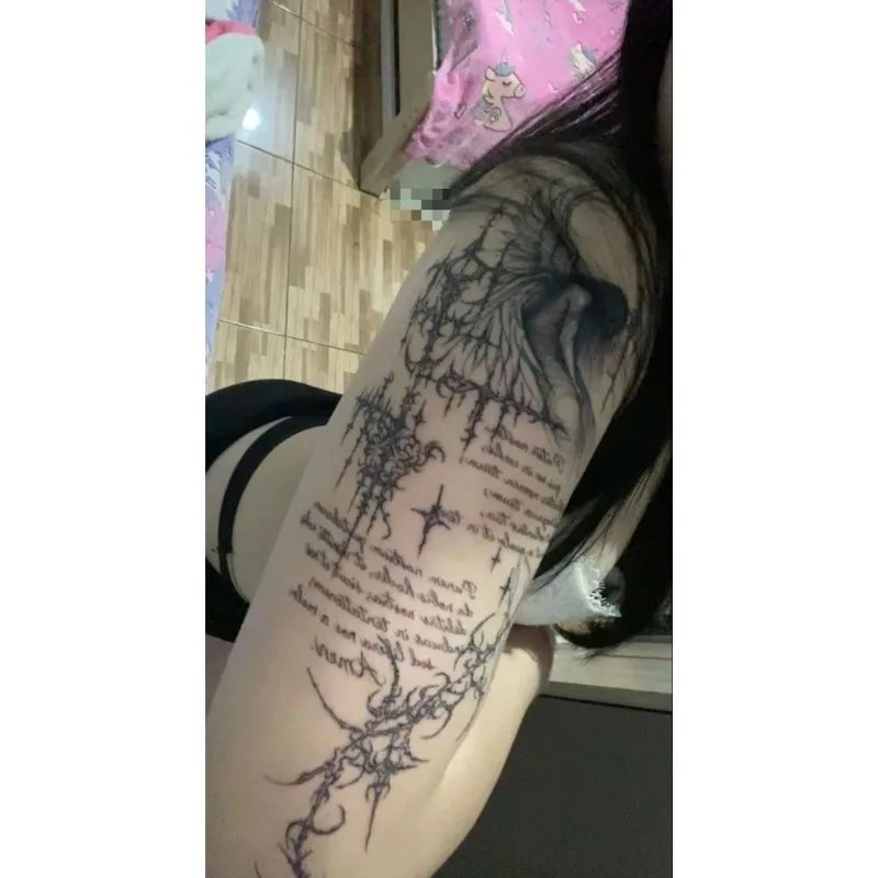 Gothic Temporary Tattoos for Woman Arm Art Tattoo Sticker Angel Letter Fake Tattoo Thorn Rose Tattoo Sticker Tatuajes Temporales