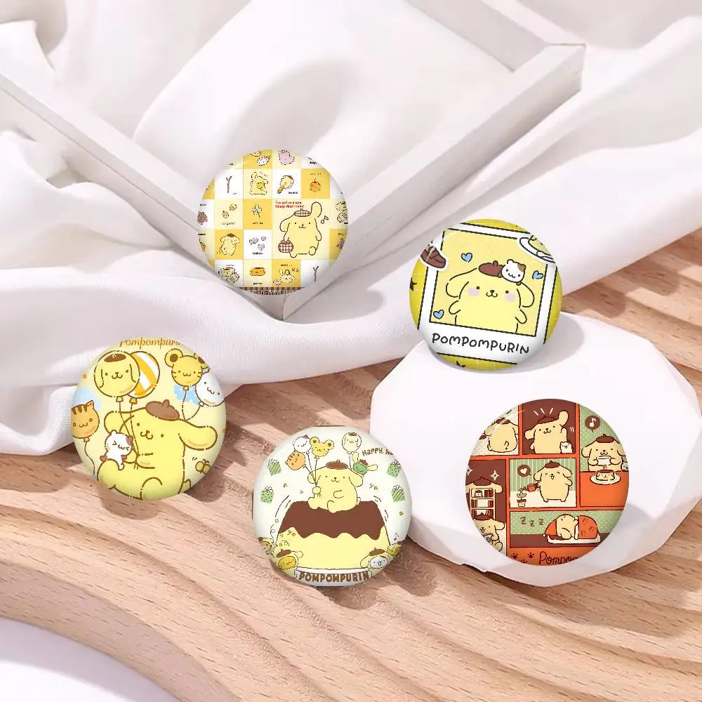 Anime P-Pompompurines Cute Tinplate Pin Button Custom Anime Role Old-school Brooch Cartoon Collar Badge Jewelry Gift Fans