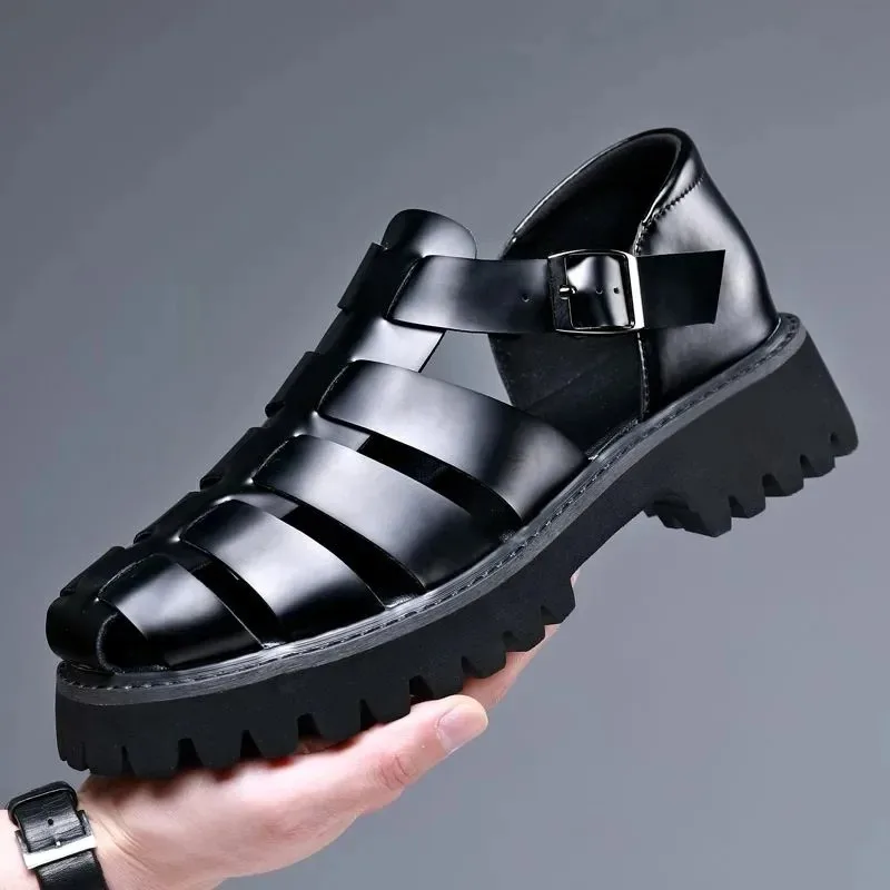 

Designer Platform Mens Sandals Summer Buckle Leather Dress Sandal Shoes Man Big Size Black Sandals for Men