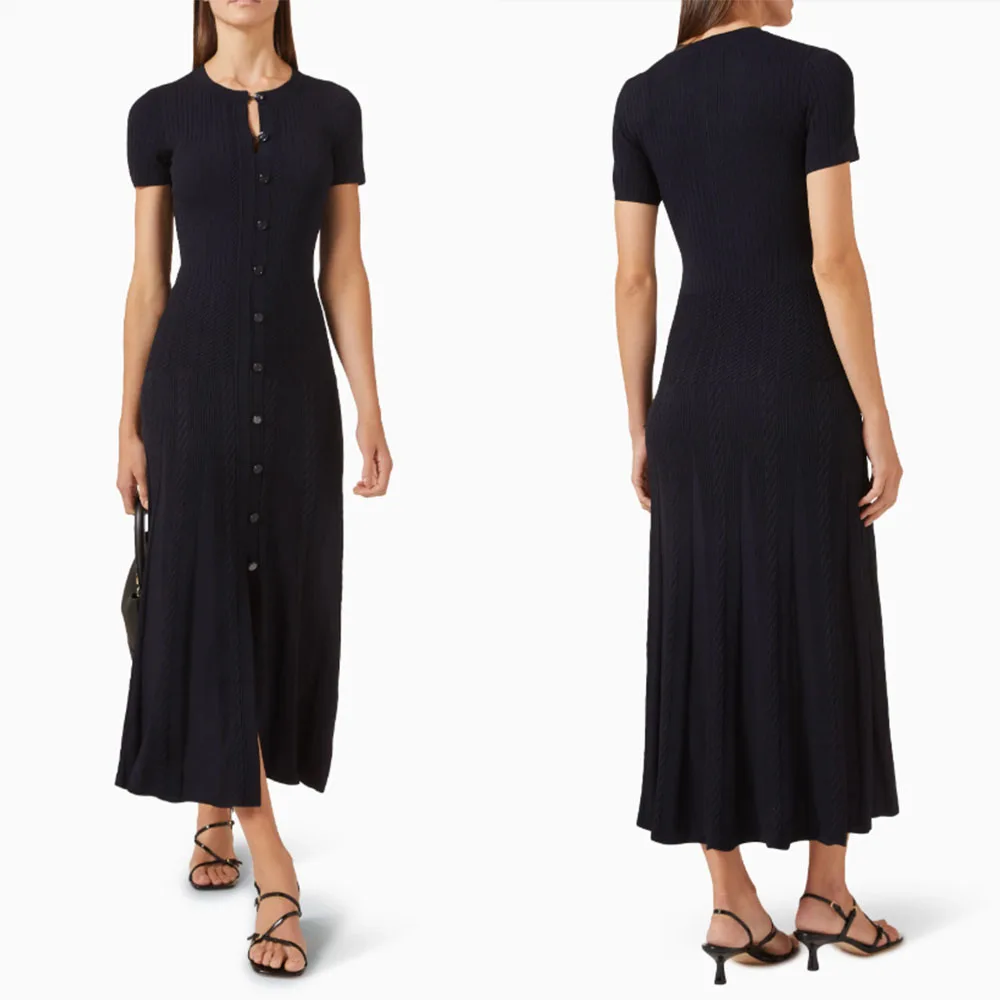 

High Quality Customized Ankle Length Short Sleeves O-neck High Fork Elegant Dress Women for Wedding Party فساتين حفلات Vestidos