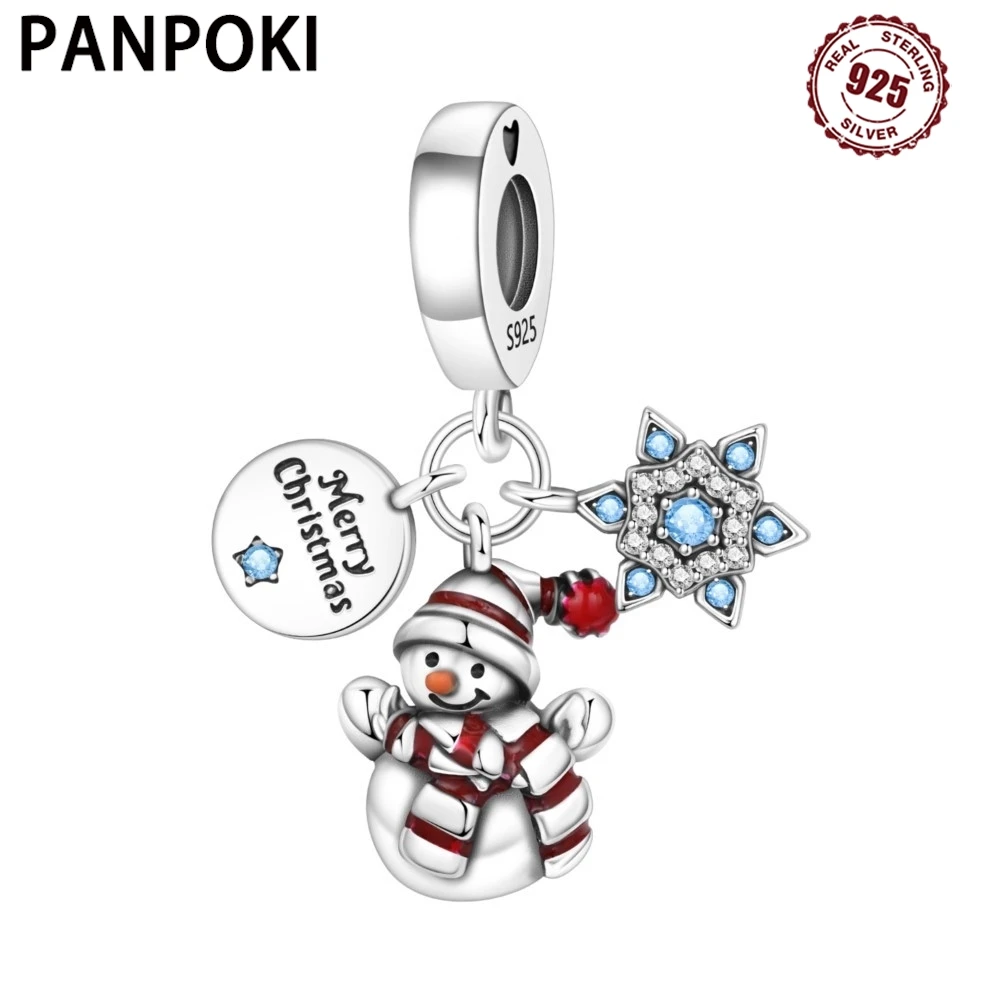 

PANPOKI 925 Sterling Silver Snowman Snowflake Pendants Bracelet Charms Fit Women Jewelry Party Beads DIY Trendy Gifts