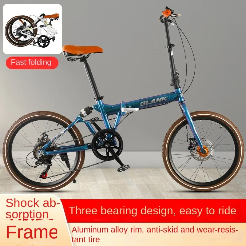 

Aluminum Alloy Folding Frame 22 Inch Outdoor Portable Disc Brake Shock Absorber Adult Variable Speed Student Bicycle Camping