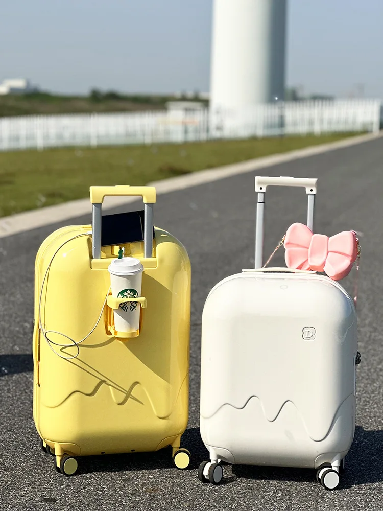 2024 New Large Capacity Luggage Suitcase Kawaii Cute USB Charging Women Girl Carry-On Boarding Luggage Travel 20/24/26/28 inch