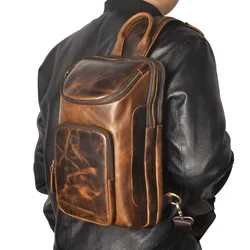 The First Layer Of Crazy Horse Leather Cowhide Men's Retro Outdoor Multi-purpose 12 Inch Mobile Phone Chest Bag Messenger Bag