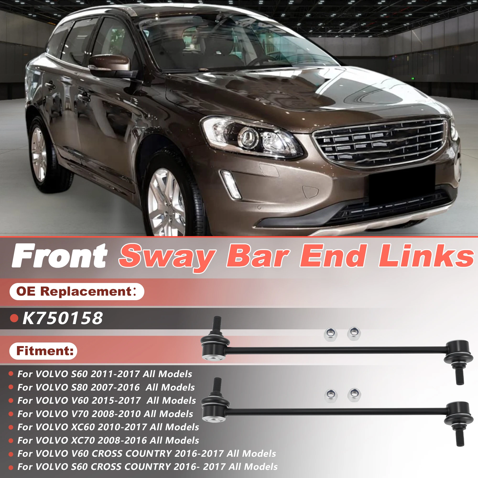 

UXCELL 2Pcs K750158 Car Front Suspension Sway Bar End Links Stabilizers for Volvo S60 S80 V60 V70 XC60 XC70 Black