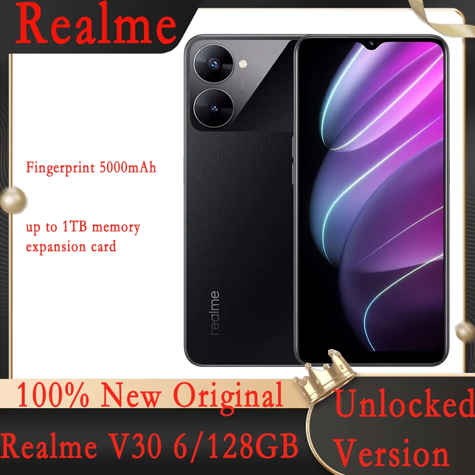 Realme V30 UI 3,0 Handy, 6,5 Zoll, Finger abdruck Smartphone 6GB 128GB