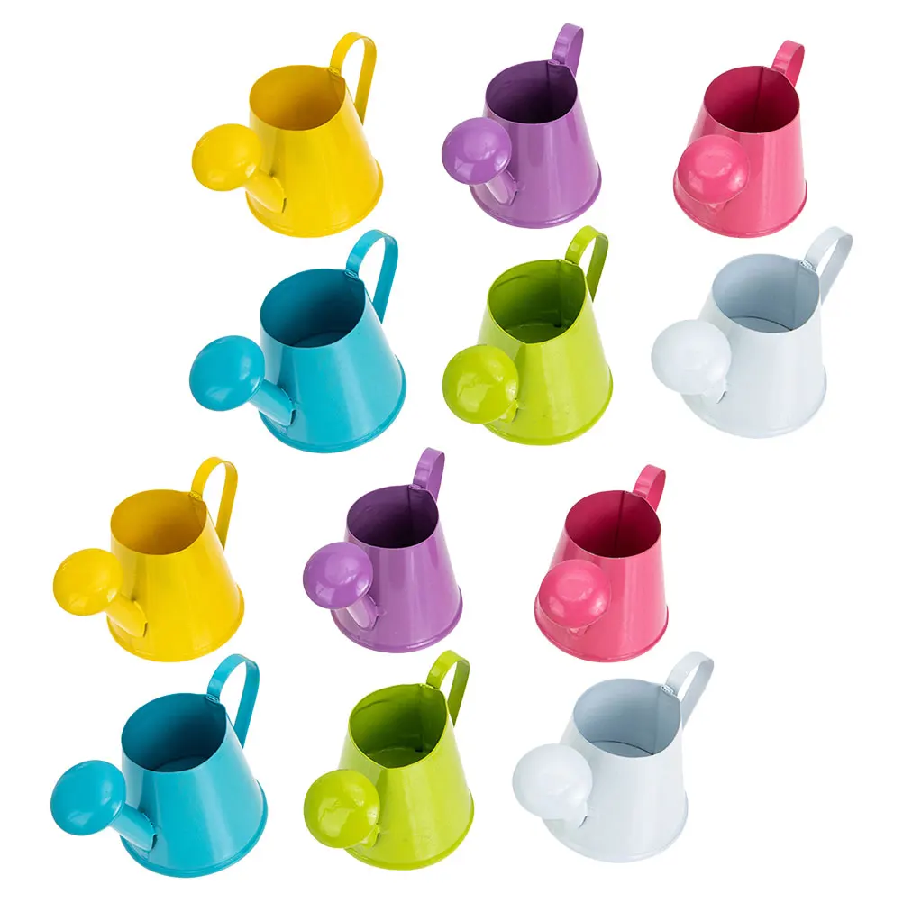 

12pcs Mini Watering Can White Pink Yellow Purple Green Blue Iron Material Kids Teaching Props Small Size Home Decor Plant