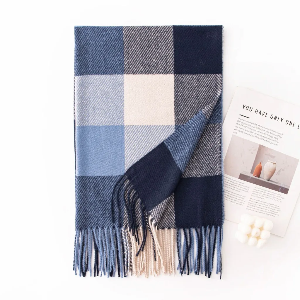Fringed Scarf Check Pattern Long Scarf Plaid Shawl Warm Neck Scarf For Outdoor Leisure Office Commute Sweaters