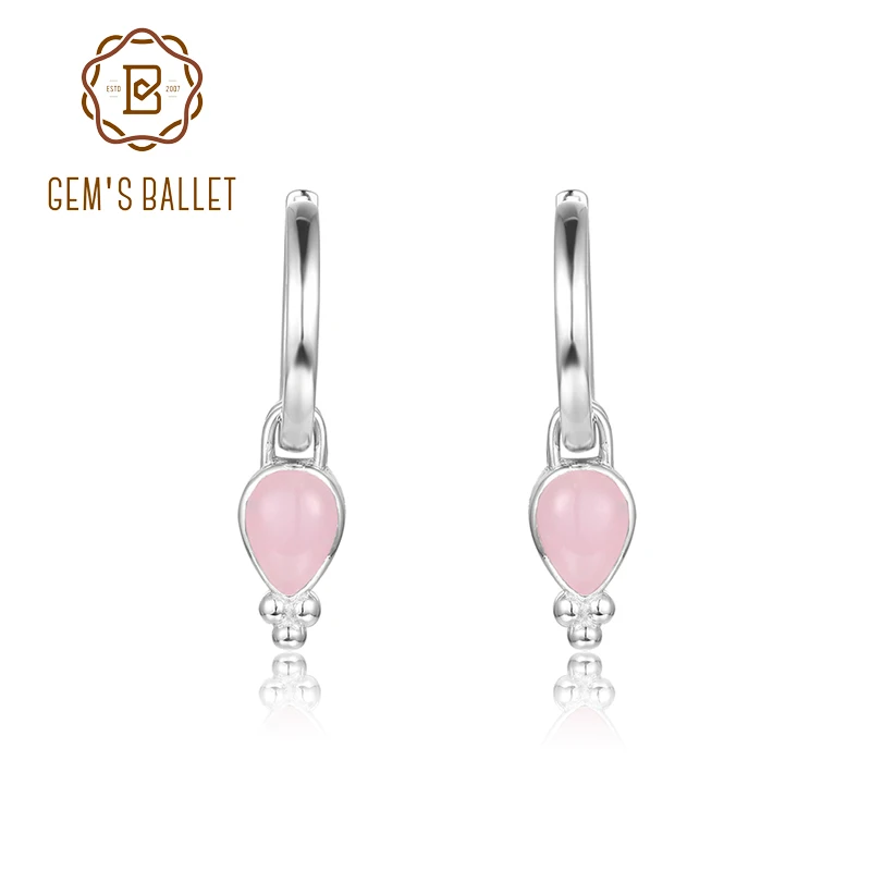 GEM'S BALLET Pear Rose Quartz Drop Earrings For Women in 925 Sterling Silver Crystal of Love Healing Crystals Gift for Her