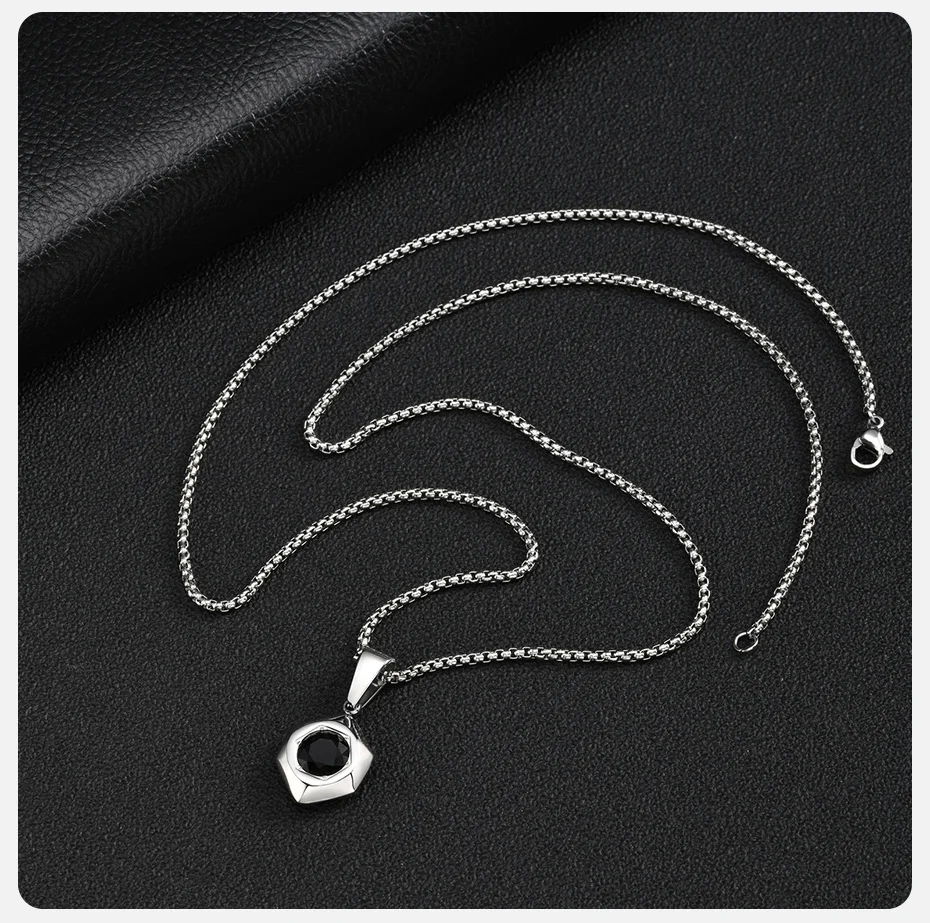 Vnox Herren-Schmuckset aus Edelstahl, Hexagon-Halskette mit schwarzem Zirkon und Armband mit Panzerkette, Punk-Hip-Hop-Männer-Accessoire, Geschenk – Detail 11