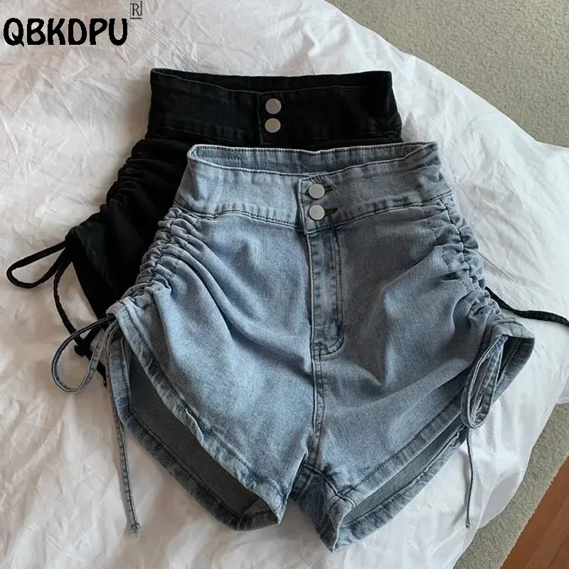 

Sexy Side Drawstring Shorts Jeans Women 2024 Summer Short Denim Pants A-Line High Waist Pantalones Chic Design Vaqueros Cortos