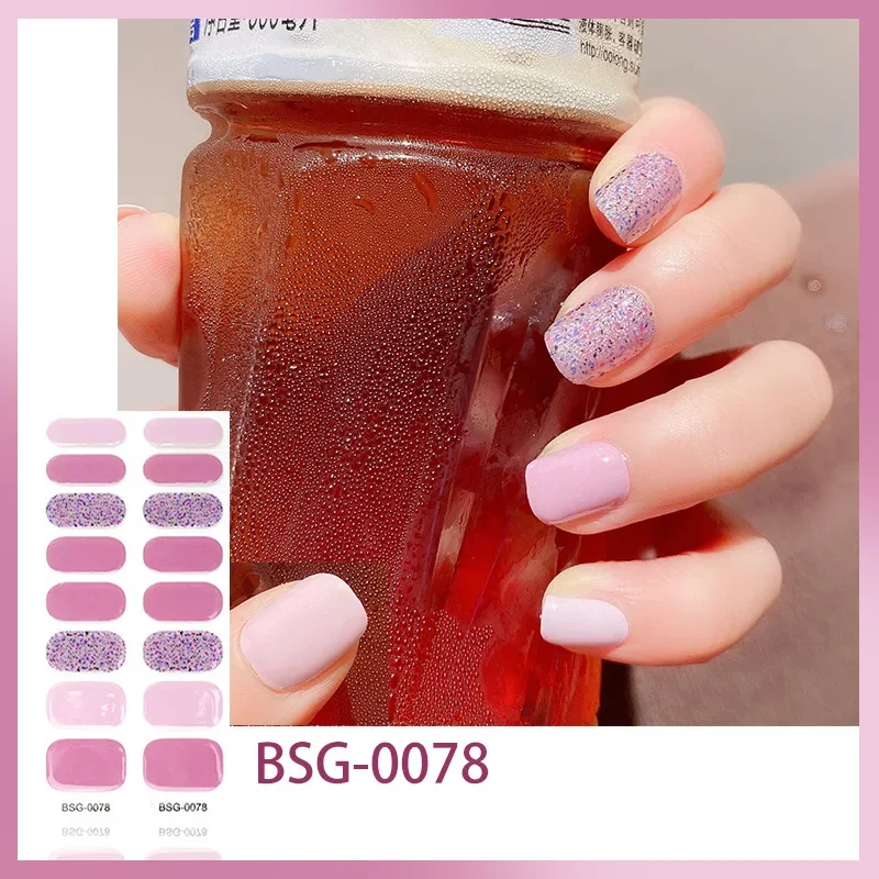 16Tips Gel Nail StickerUV Semi Curing Requires Baking Full Cover Gel Nail Stcikers UV Lamp Need Nail Art Decorations