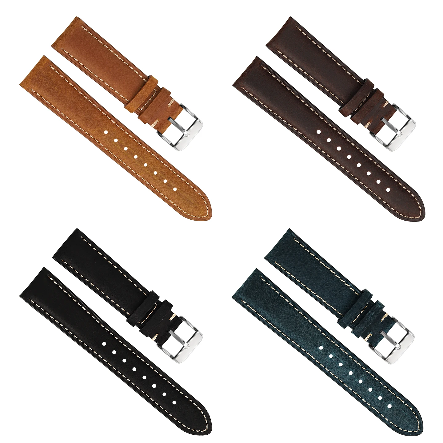 18mm 20mm 22mm vintage leather strap for IWC Tudor Hamilton Breitling Seiko Tissot Seagull quick release strap blue/black/brown view 6