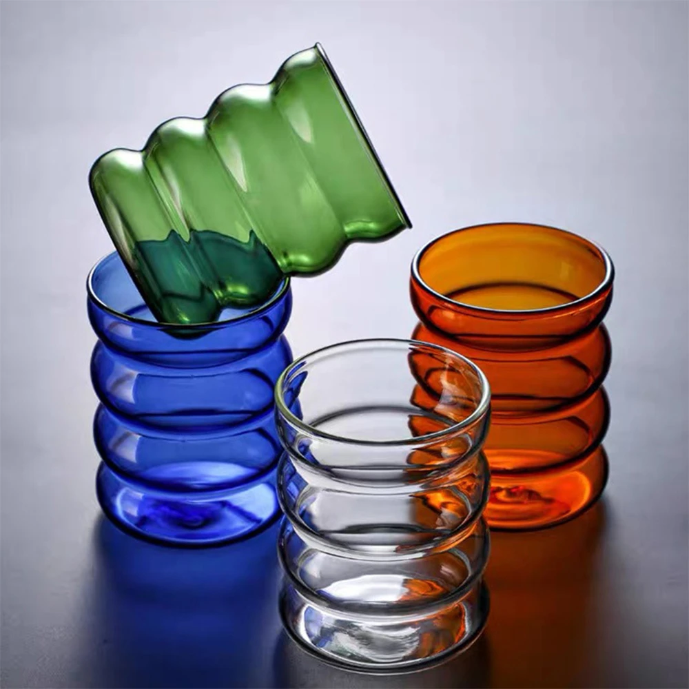 300ml Forma de Onda Copo De Vidro Garrafa De Água Copos De Cerveja Resistente Ao Calor Caneca De Chá Suco De Café Leite Chá Casa Abastecimento De Cozinha