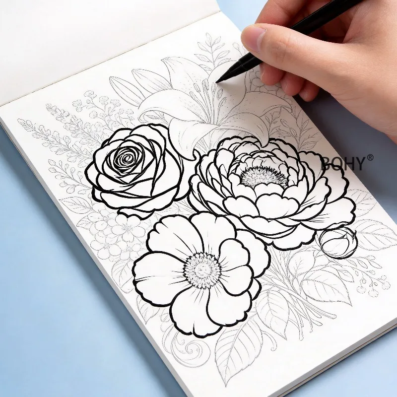 A Multi Theme Black and White Line Drawing Album Depicting Adult Stress Relief with Rich，Detailed Line Drawing Themes 24 Pages