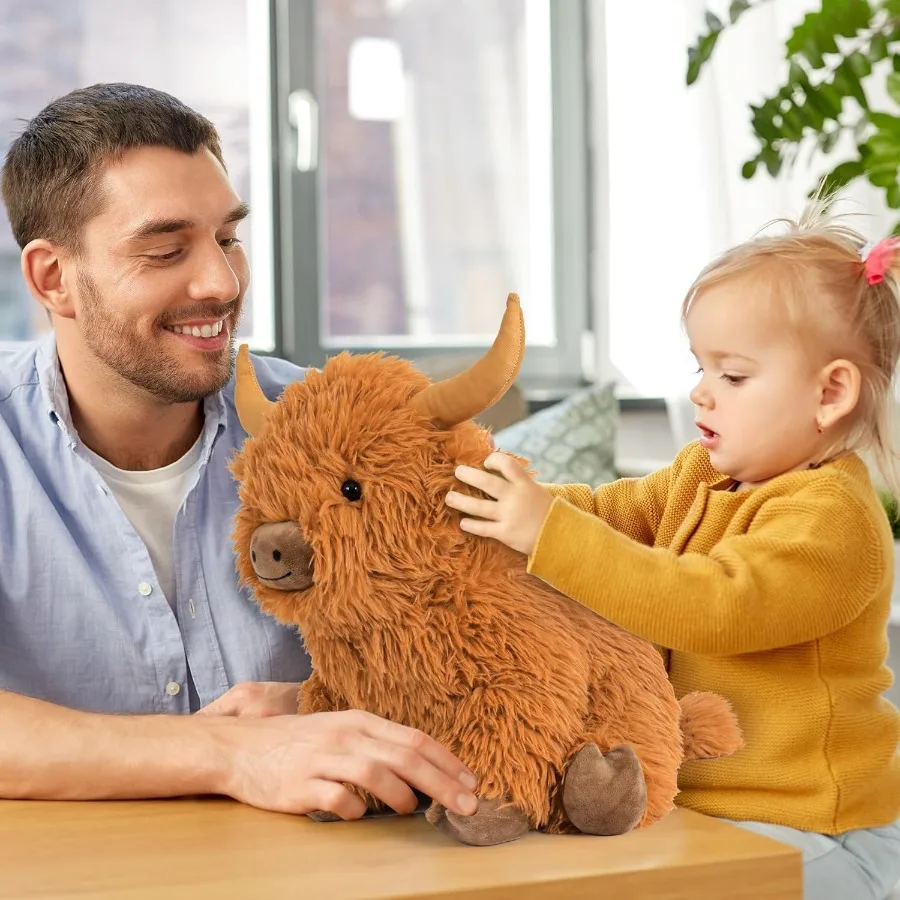 ตุ๊กตาวัวไฮแลนด์น้ำหนัก 5 ปอนด์ สูง 16 นิ้ว ของเล่นตุ๊กตาขนนุ่มน่ารักสำหรับผู้ใหญ่ ของขวัญตกแต่งรูปวัวไฮแลนด์ สีน้ำตาล