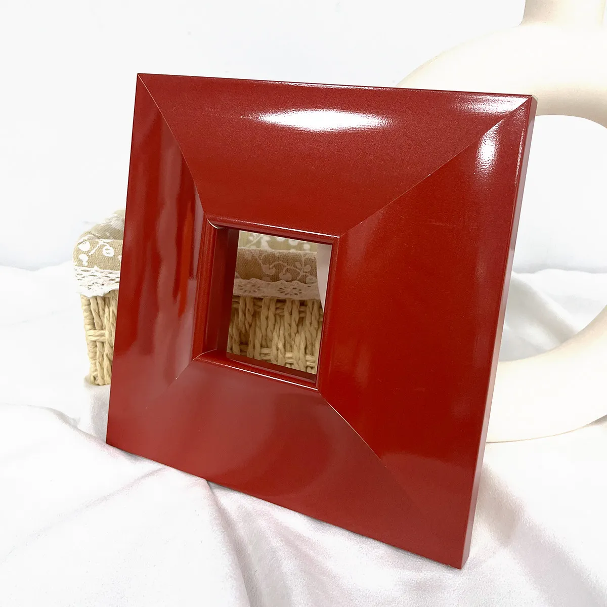 7cm Glossy Red Solid Wood Gallery Frame | Modern Wide Beveled Recessed Frame for Stretched Oil Paintings Canvas Art & Wall Decor