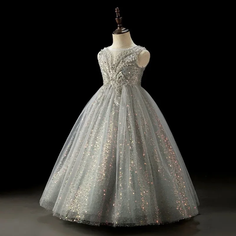 New Sequined Dress for Girls for Runway Shows, Birthday Parties, Flower Girl Performances, and High-End Princess Events