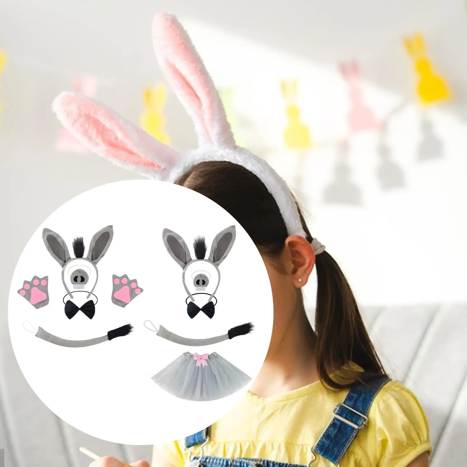 Conjunto de fantasia de burro moda orelhas bandana nariz e cauda para performance em palco