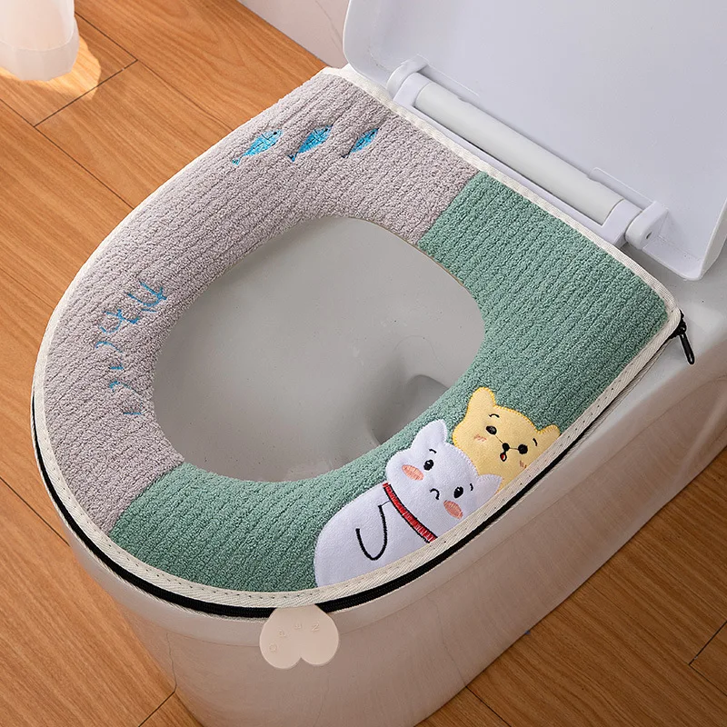 Lindo asiento de inodoro para gato, cojín cálido para el hogar, de cuatro estaciones cuatrimotos, Universal, suave, funda de inodoro, invierno, más grueso, tapete para orinal, capa de WC