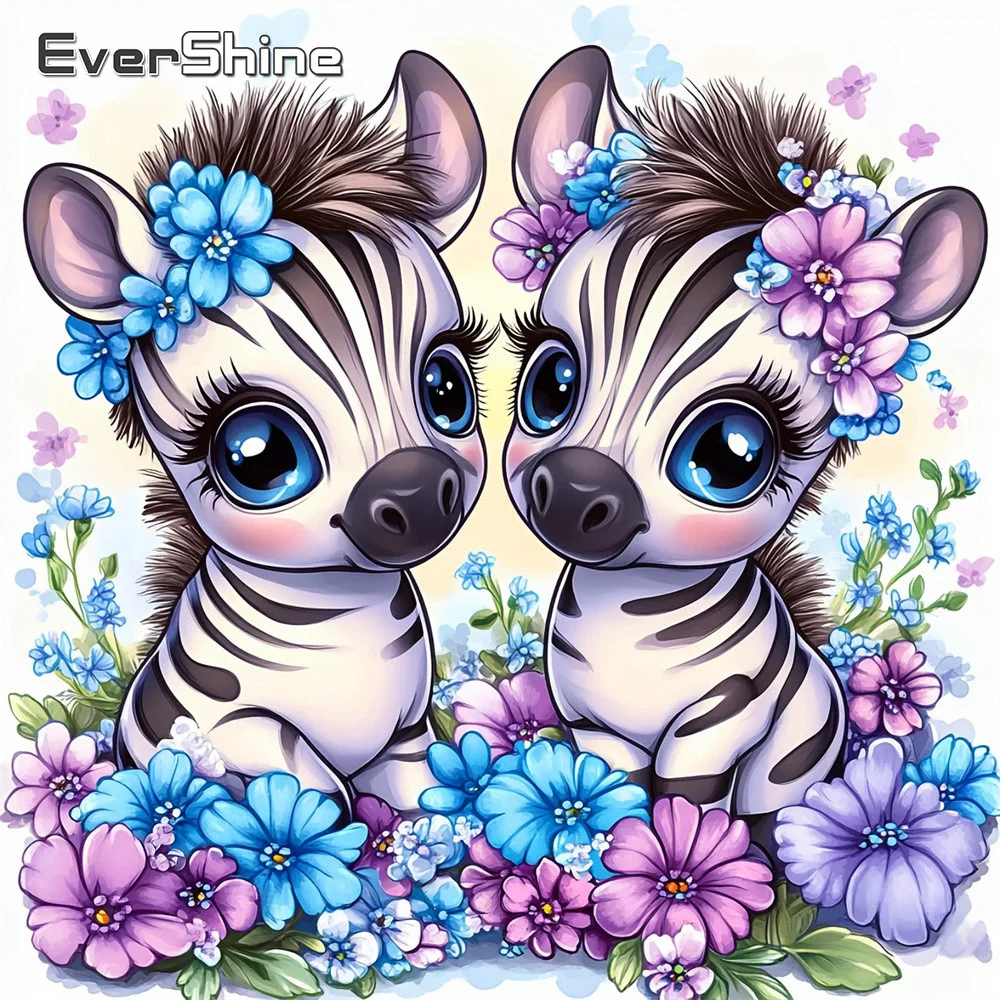 Evershine Vollquadratisches Diamant-Gemälde Zebra-Bild Strass-Stickerei Tier-Diamant-Mosaik Gänseblümchen DIY Kindergeschenk